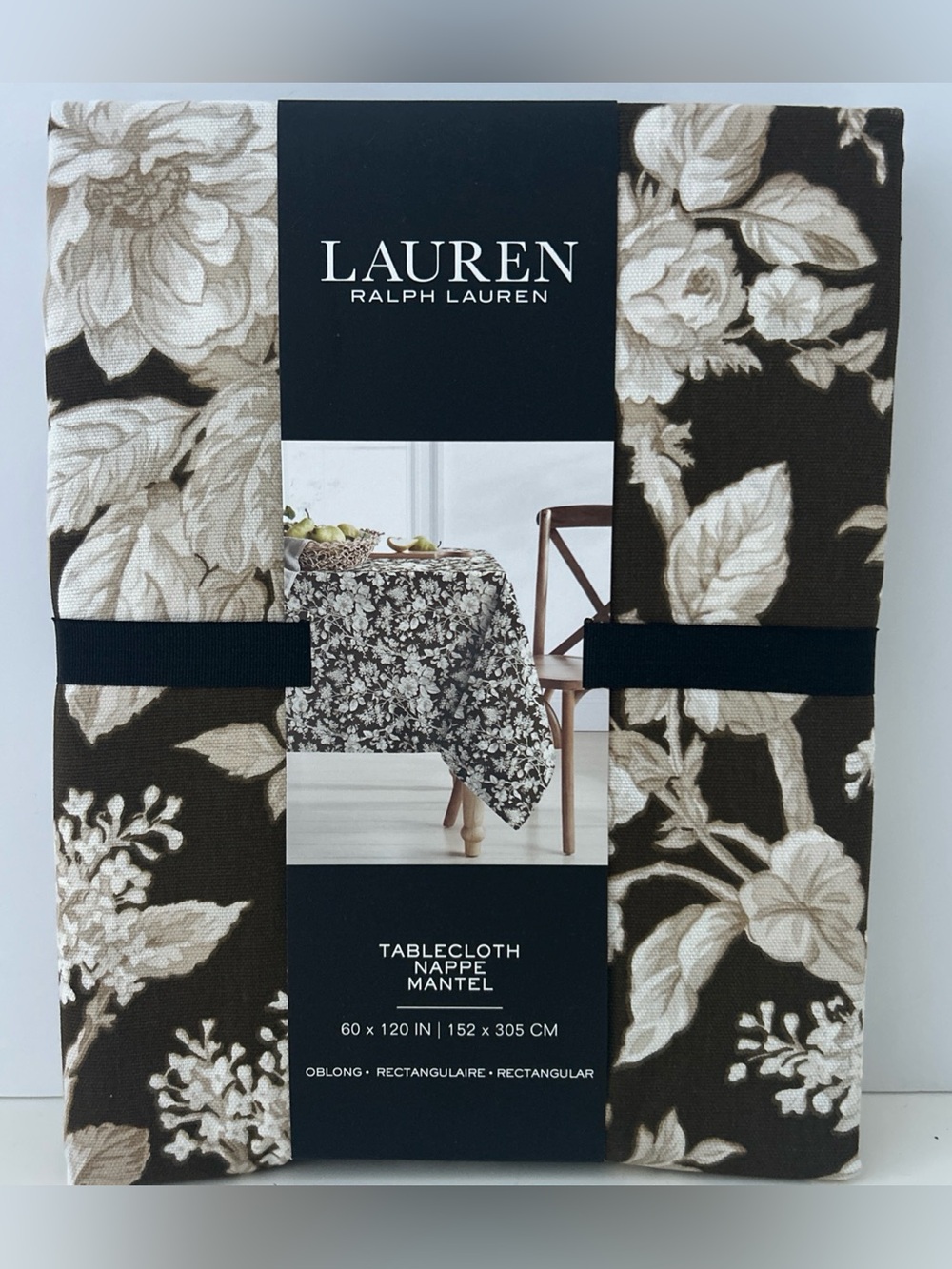 Lauren Ralph Lauren Fall Elegant Brown and Cream Floral Tablecloth 60” X 120”